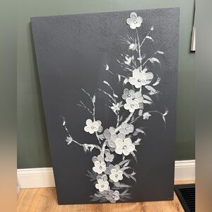Floral Hand painted Canvas Art in Gray and White